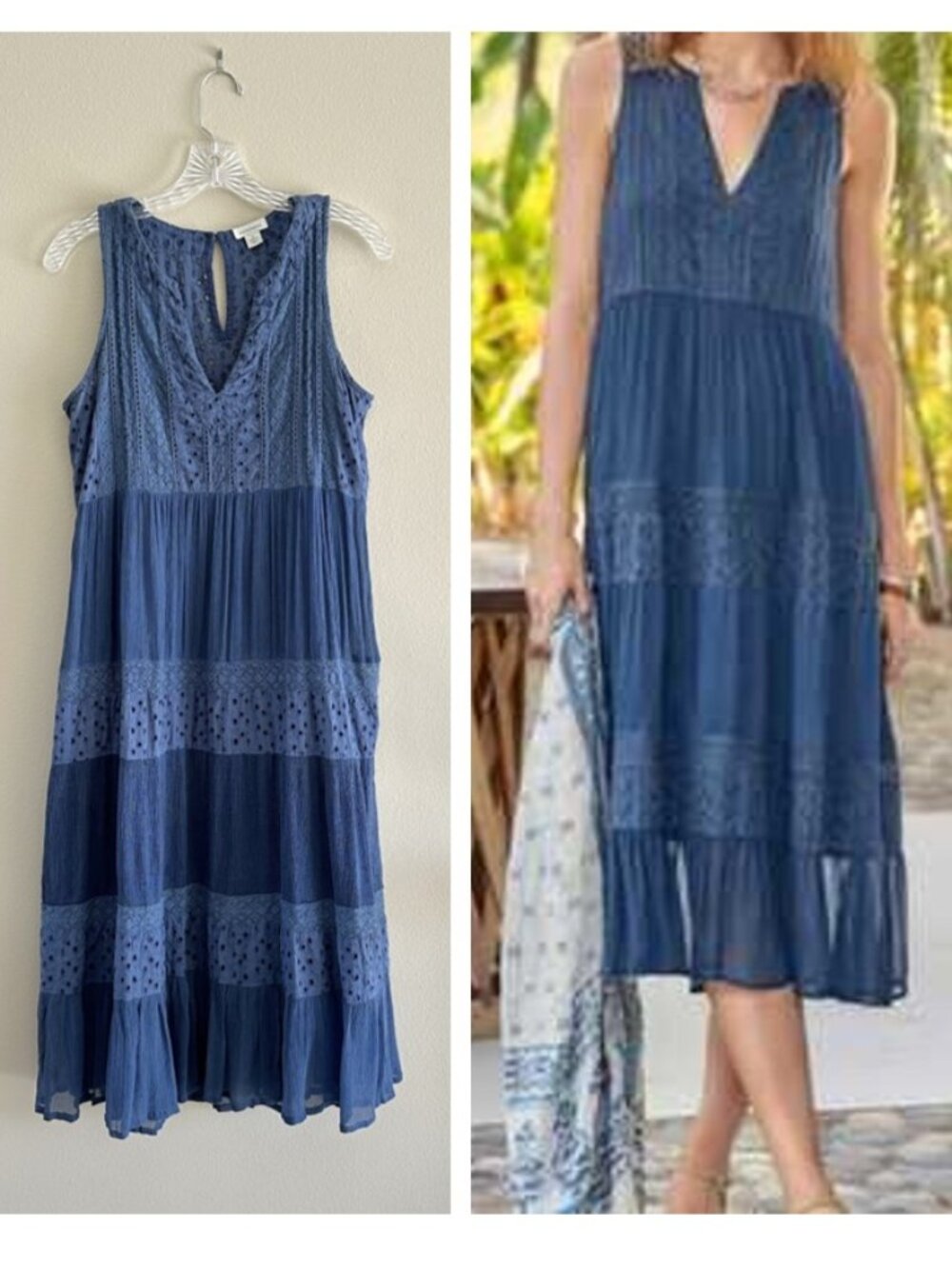 Sundance Zelie Sleeveless Eyelet Prairie Boho Dress, Blue, S